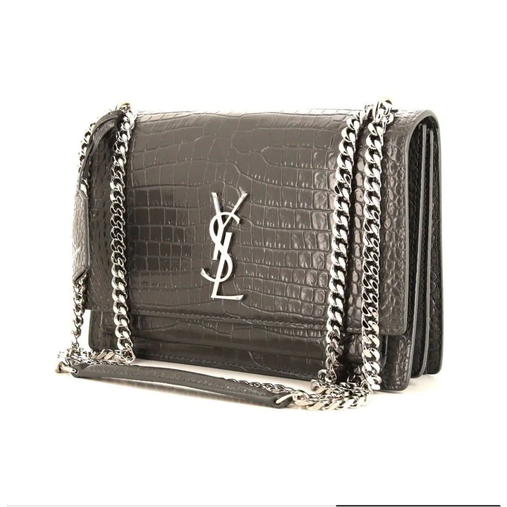 SAINT LAURENT Sunset croc-embossed shoulder bag